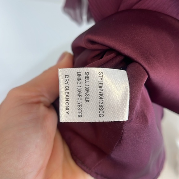 Parker Shelli Shirred Silk Dress in Wine Burgundy High Neck Size Medium - Picture 9 of 12